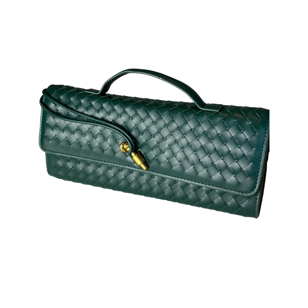NEWROGENG Woven Clutch Purse Emerald Green Vegan Leather Crossbody Strap Dressy